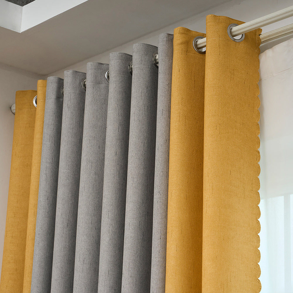 Gray and Yellow Fabric Patchwork Curtains Light-Blocking Machine Washable Cordless for Bedroom Living Room