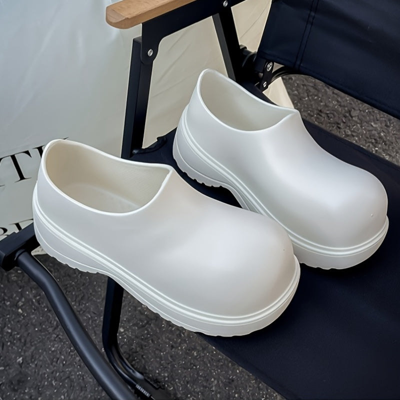 Men Women Waterproof Black Rain Boots EVA Flat Lace-Up All-Season Casual