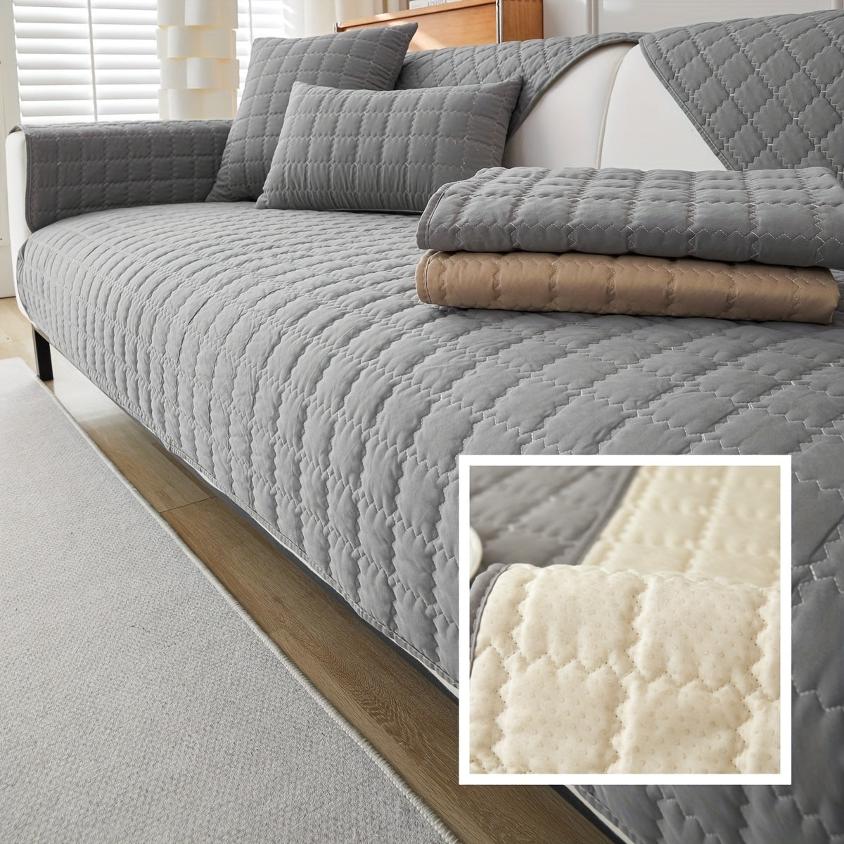 Современный минималистичный чехол для дивана в серо-бежевом ромбовидном узоре, подходит для домашних животных и стирается в машине, подходит для диванов, вмещающих от одного до четырех человек.