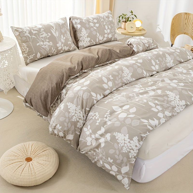 Duvet Cover Set with Retro Floral Print 3 Pieces Soft Breathable Bedding for Bedroom