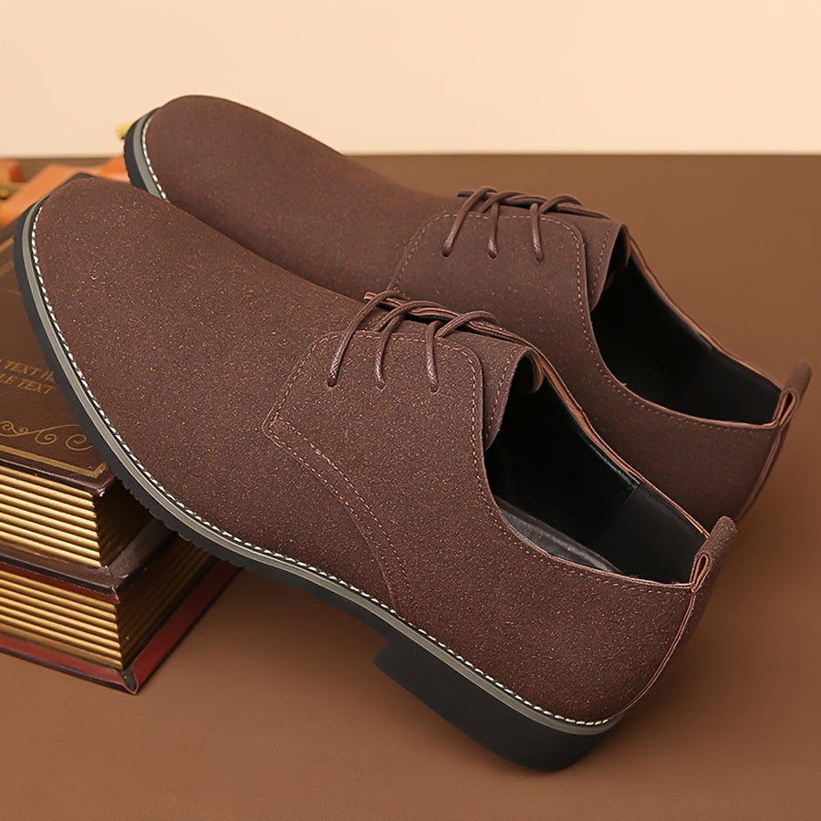 Men's Black Casual Dress Shoes Leather Pointed Toe Lace-Up Rubber Sole