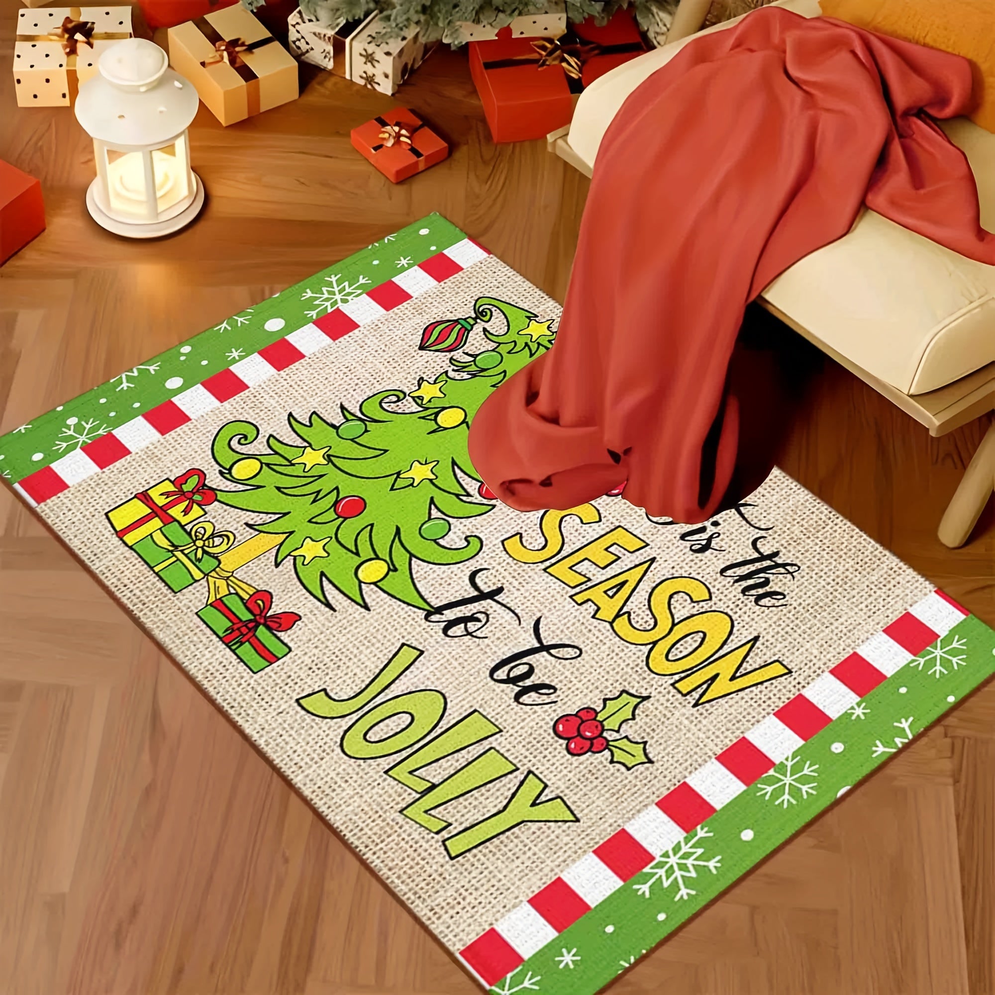 Whoville Christmas Floor Mat Non-Slip Holiday Decor with Christmas Tree Design