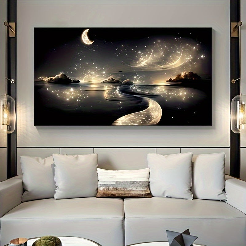 Dreamy River Canvas Wall Art Landscape Night Scene with Stars for Modern Home Decor