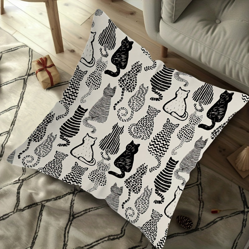 Cat Themed Throw Pillow Cover with Abstract Kitten Design 44.96x44.96 cm Zippered Polyester Washable