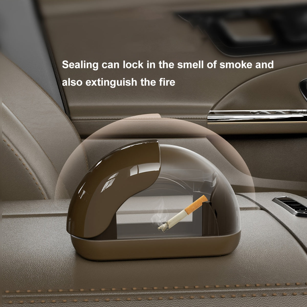 Black Windproof Car Ashtray with Odor Seal and Metallic Lining