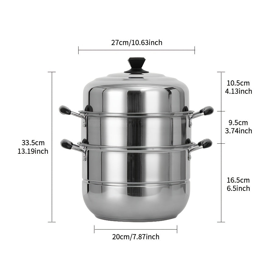 Stainless Steel 3-Tier Steamer Set with Double Boiler, 4 Pieces for Cooking Dumplings