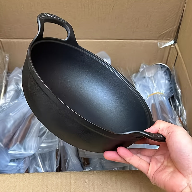 Cast Iron Cookware Set with Wooden Lid Non-Stick Heat-Resistant Handles for Soup Stews