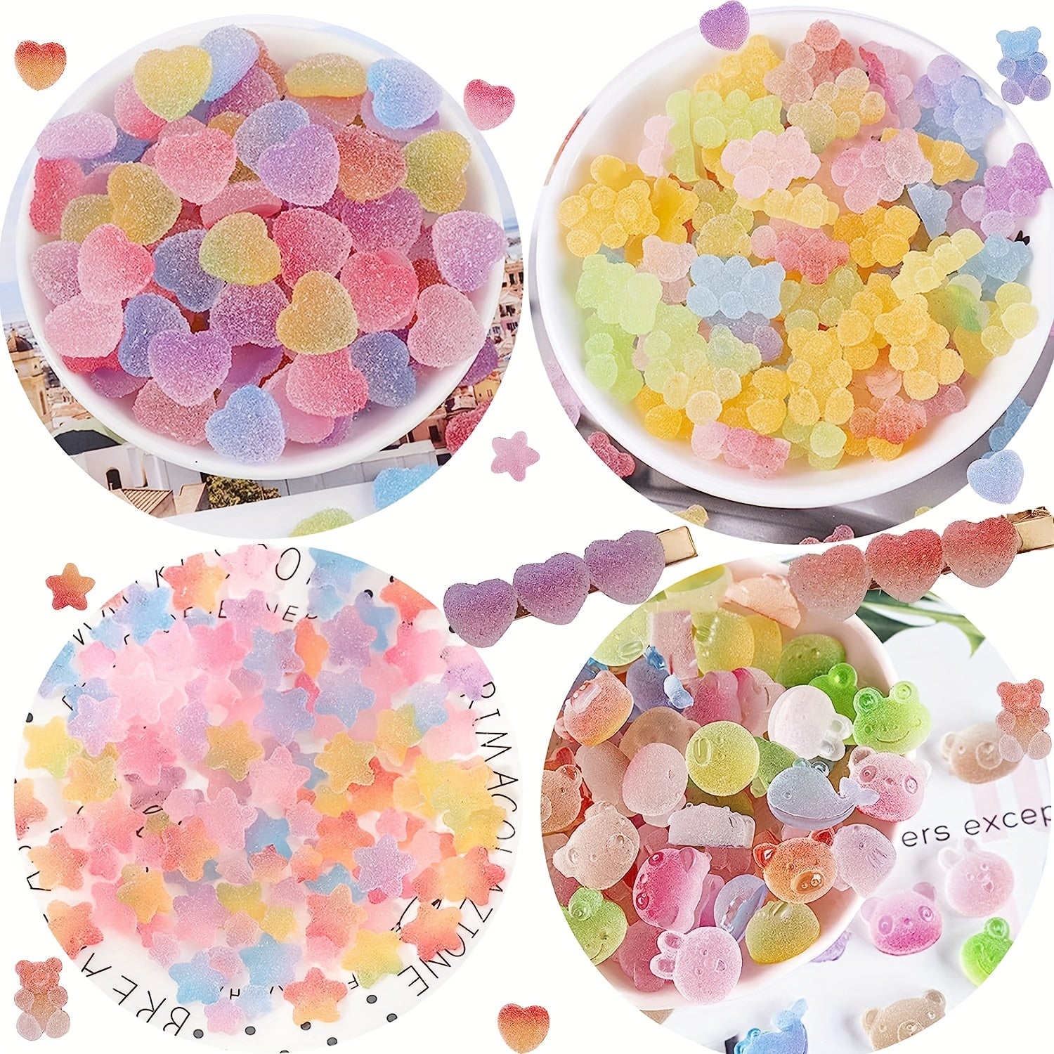 120 Pieces Kawaii Candy Slime Charms Gummy Bear 3D Nail Art Beads for Resin Jewelry