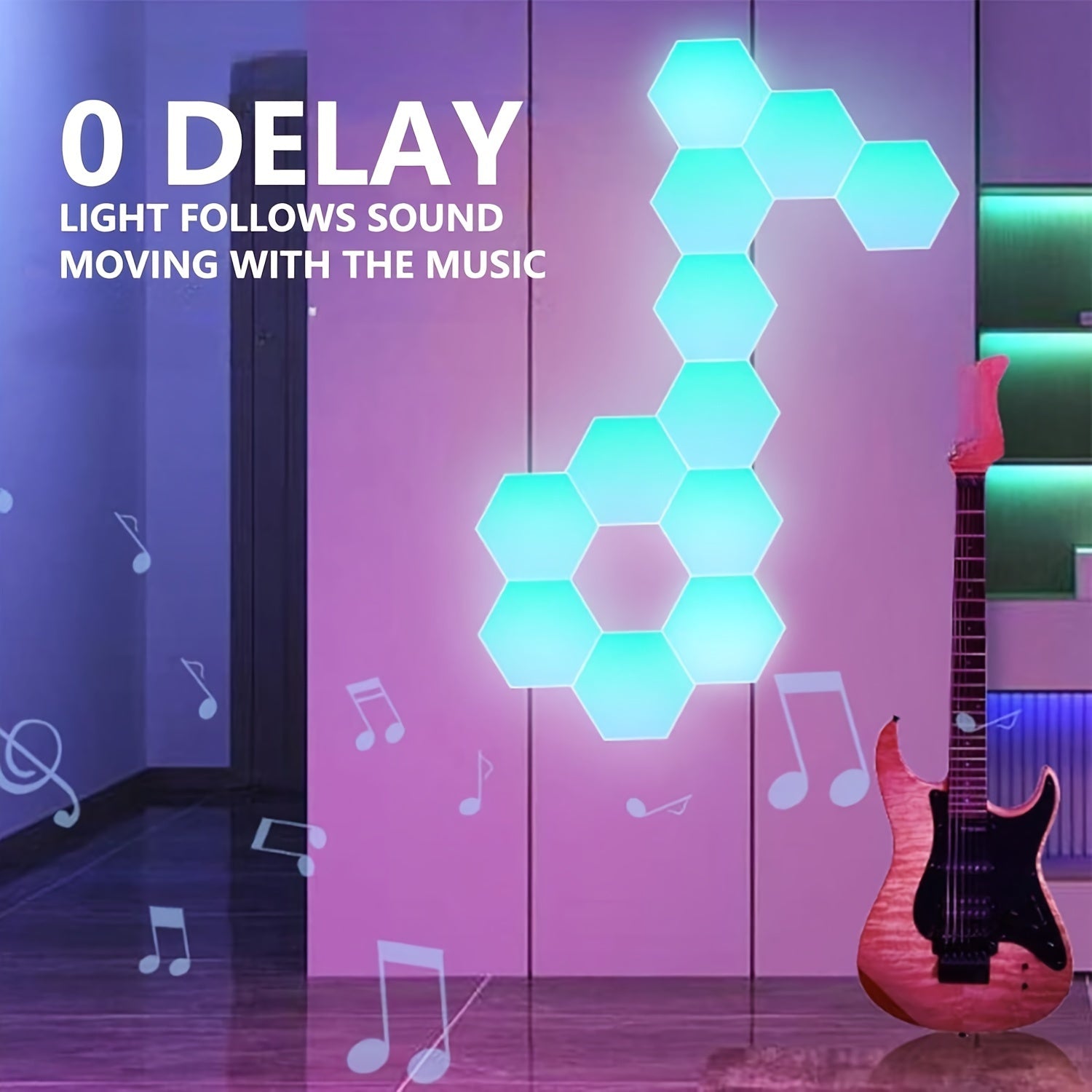 Juego de 10 paneles modulares de luces LED hexagonales RGB para pared, para bricolaje en empalme de geometría y sincronización con música