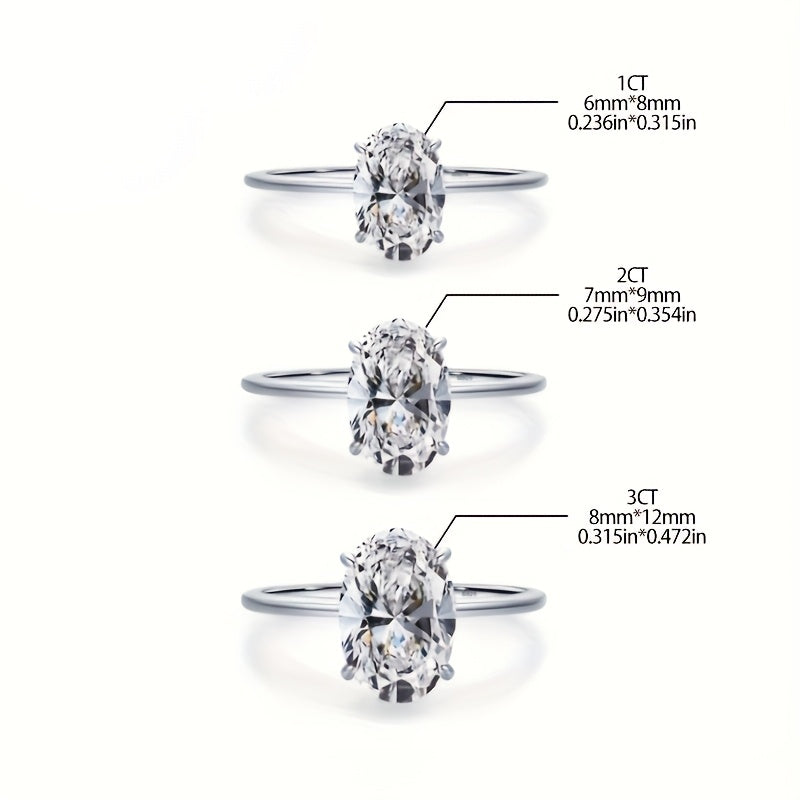 Sterling Silver Oval Cubic Zirconia Engagement Ring 1CT 2CT 3CT for Women