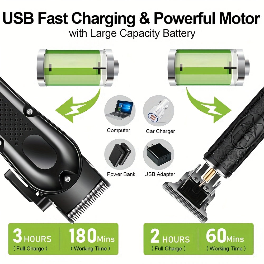 Электрический набор для стрижки волос с цифровым дисплеем, беспроводное зарядное устройство USB, ограничительная насадка, корпус из ABS, отличный подарок для мужчин, День отца
