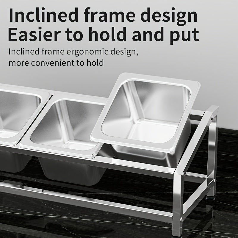 3-Compartment Stainless Steel Spice Organizer with Condiment Containers for Kitchen and Restaurant