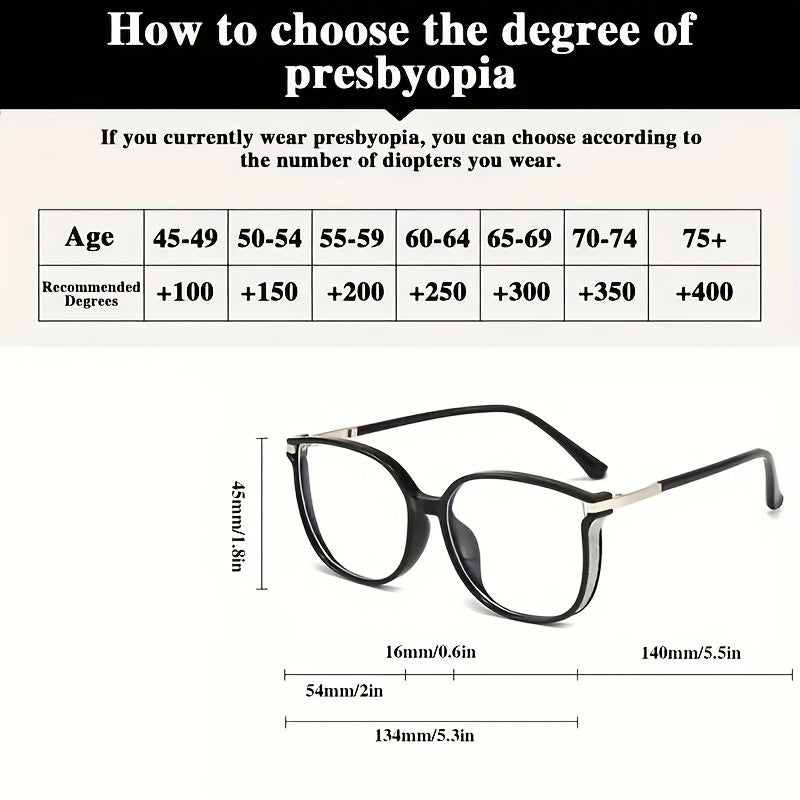 Ayollar uchun o'qish ko'zoynaklari, katta kvadrat ramka, shaffof linzalar, presbiyop o'quvchilar, 2 ta paket