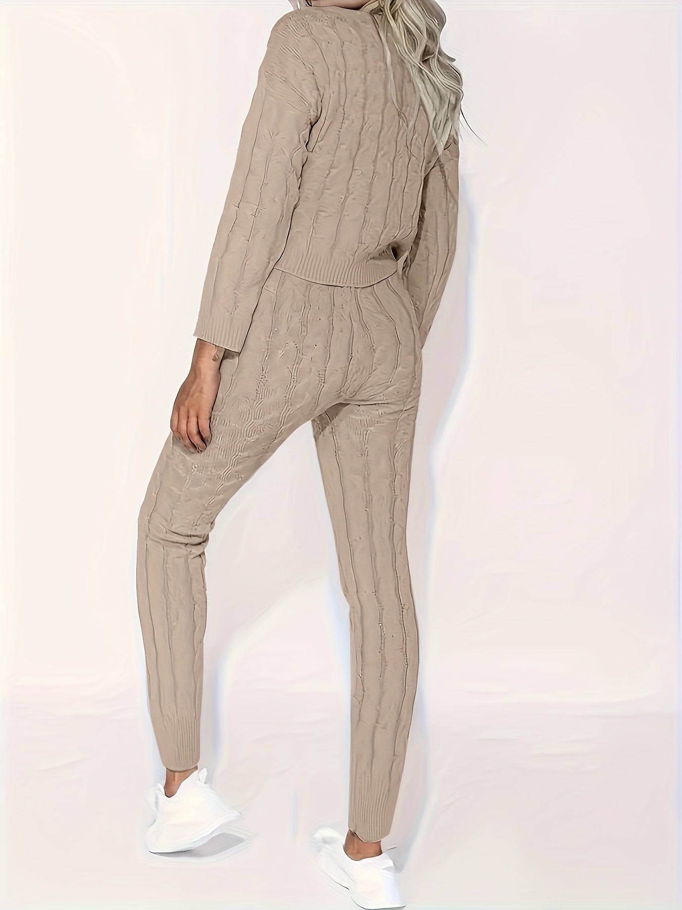 Girls Knit Sweater Set with Long Sleeves and Ribbed Details