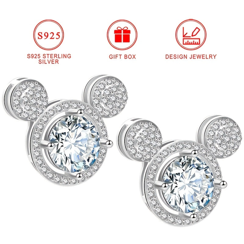 Sterling Silver Mickey Earrings Cubic Zirconia Studs for Women