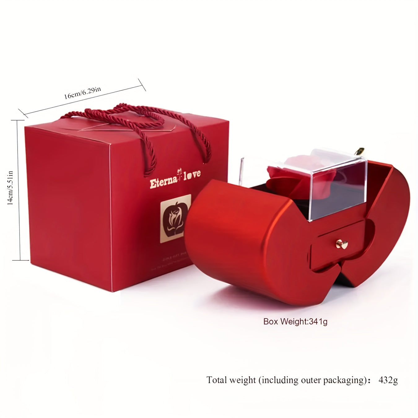 Heart Necklace with Copper Synthetic Zirconia Pendant and Rose Box Set for Women