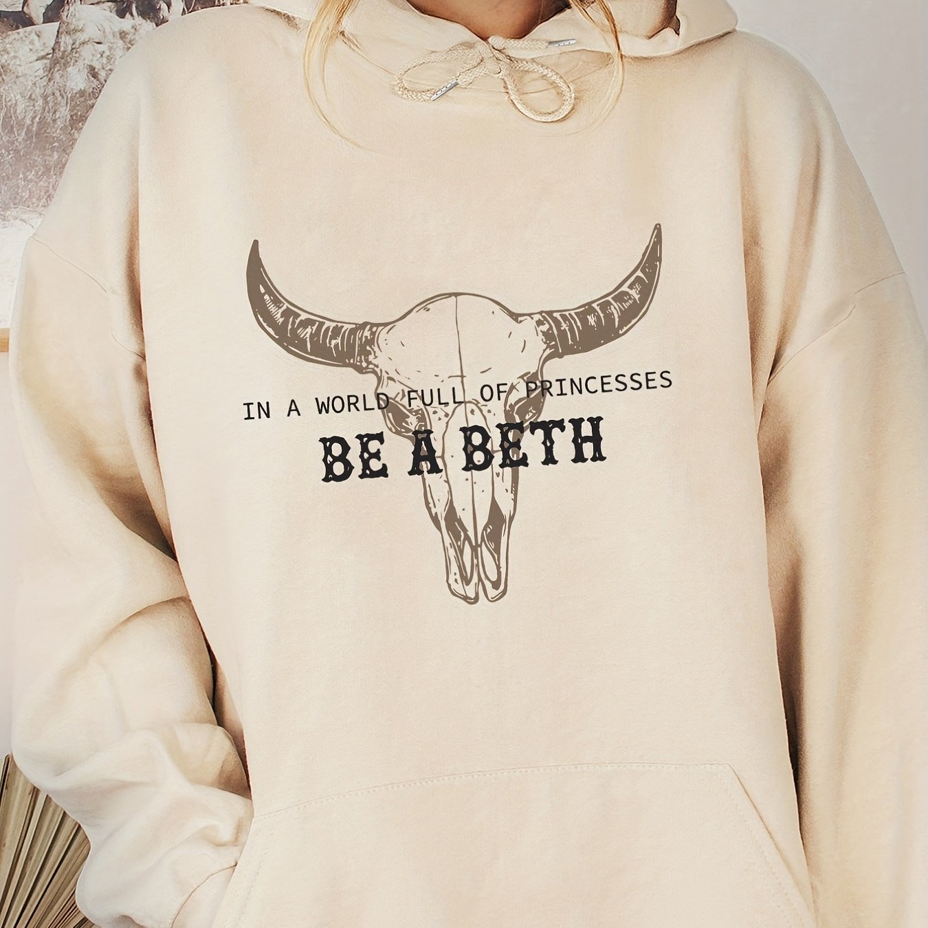 Plus Size Women's Cow Skull Hoodie Long Sleeve Drawstring Casual Comfort