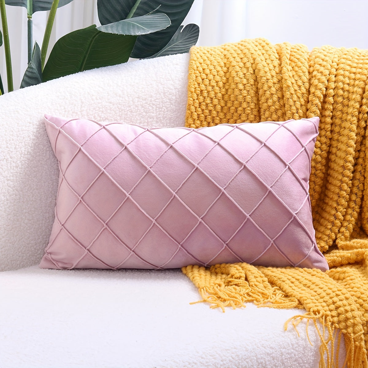 Argyle Polyester Velvet Throw Pillow Cover for Sofa Couch Living Room Decor