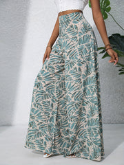 Women's Boho Plants Print Wide Leg Palazzo Pants Summer Beach High Waist Polyester