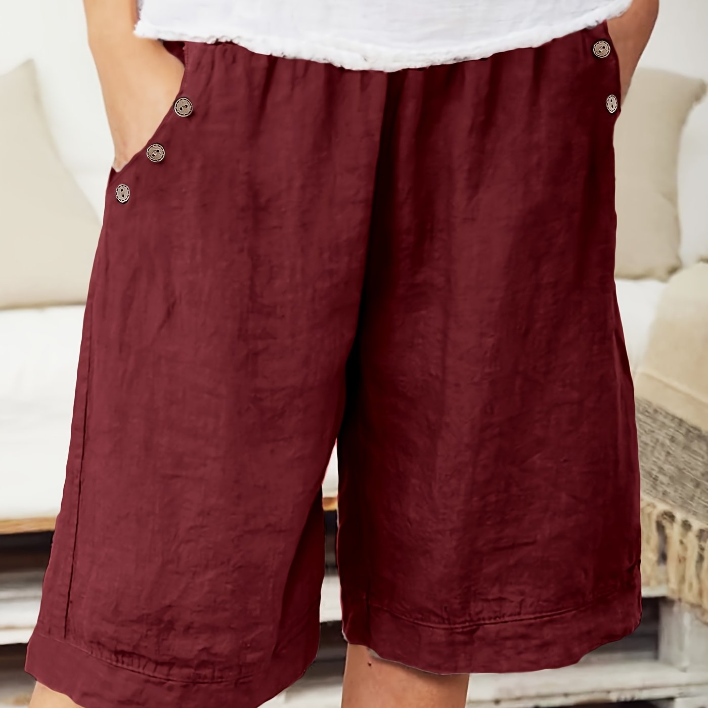 Pantalones cortos casuales de color sólido para mujer, poliéster, gris claro, ajuste relajado, verano