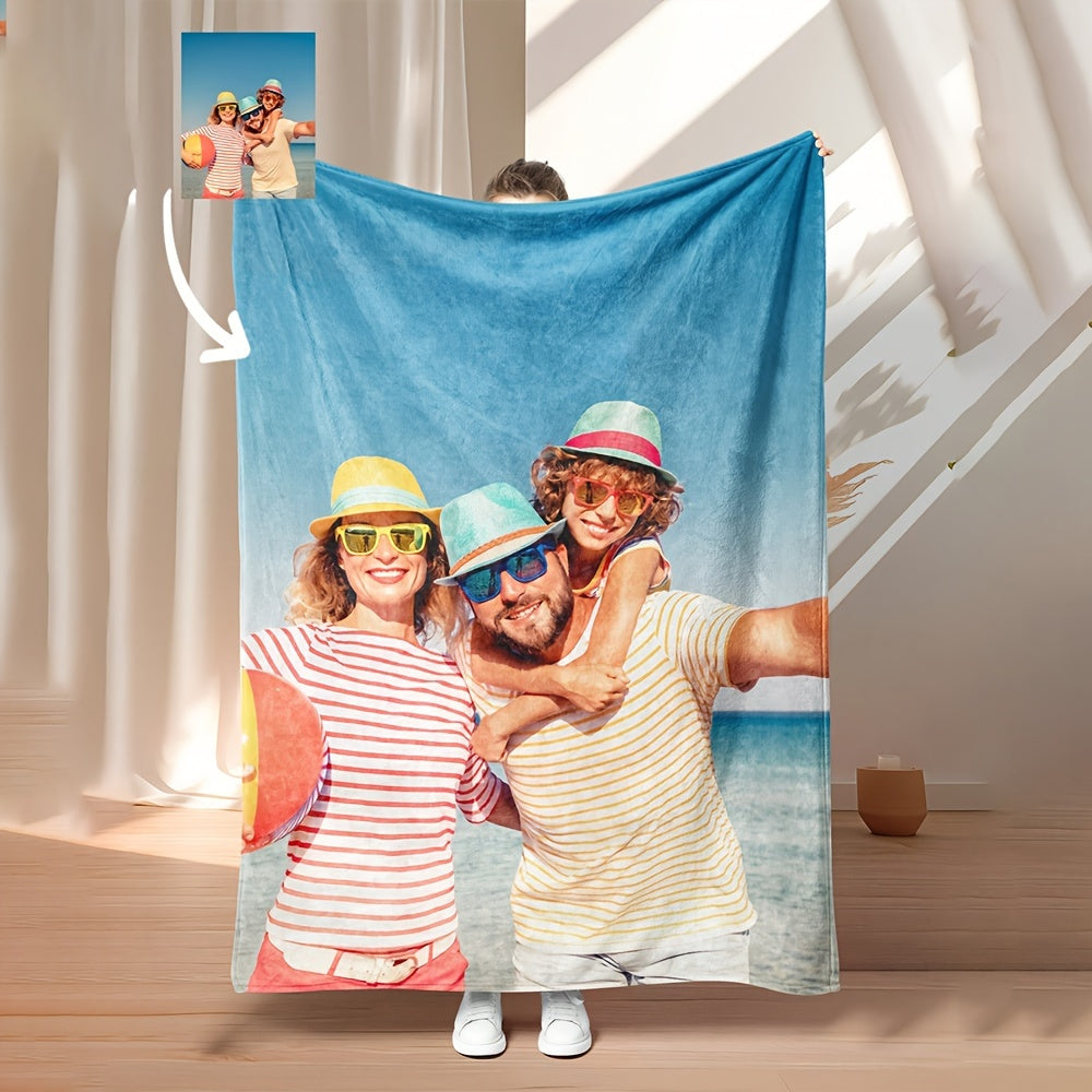 Personalized Photo Throw Blanket Soft Cozy Lightweight Polyester for All Seasons