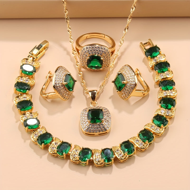 Women’s Jewelry Set with Square Earrings Rings Necklace Bracelets for Weddings and Parties