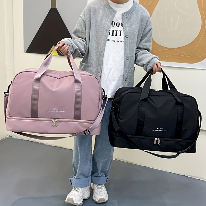 Travel Bag with Detachable Pouch Nylon Sports Fitness Makeup Weekend Trip Black Pink Green