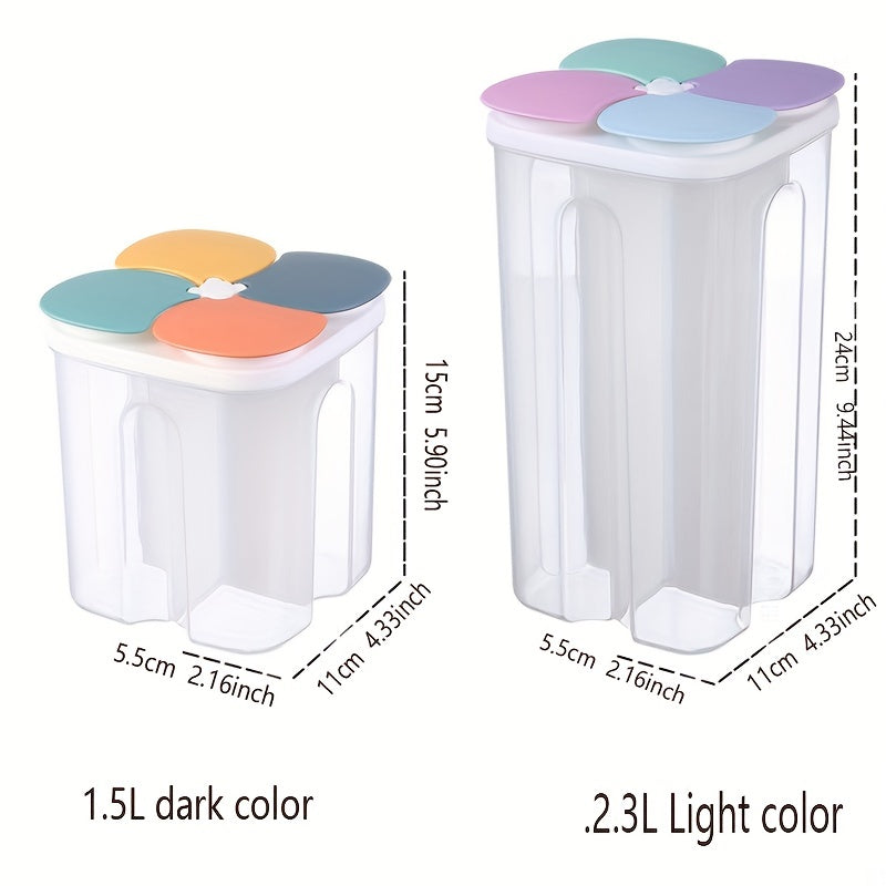 Contenedor de almacenamiento de alimentos con 4 cuadrículas, hermético, transparente, cuadrado, para cereales, arroz, pasta