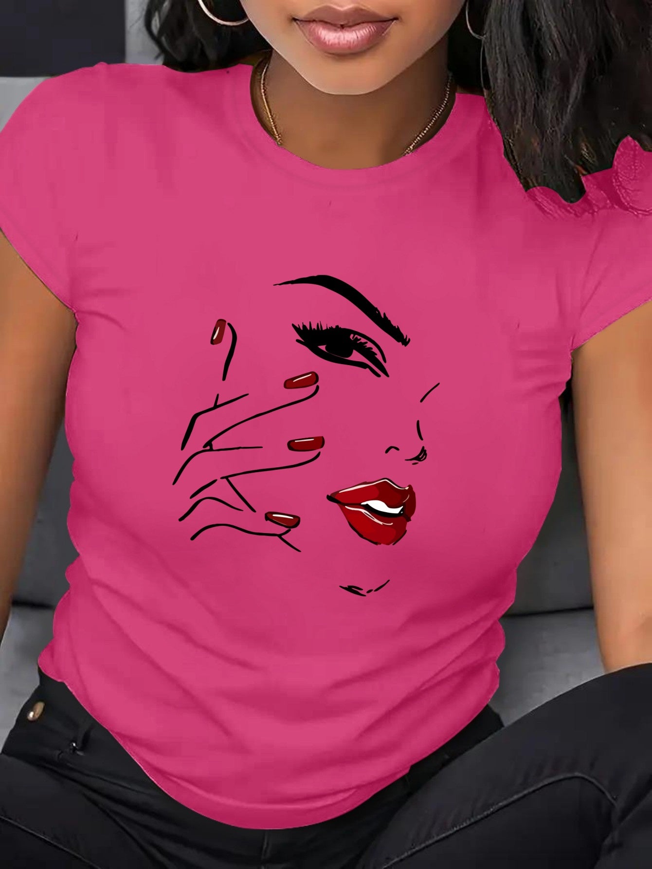 Women's Plus Size Short Sleeve T-Shirt Breathable Cotton Geometric Print Black