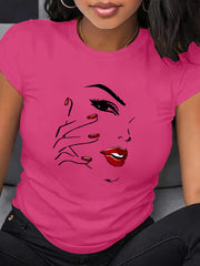 Women's Plus Size Short Sleeve T-Shirt Breathable Cotton Geometric Print Black