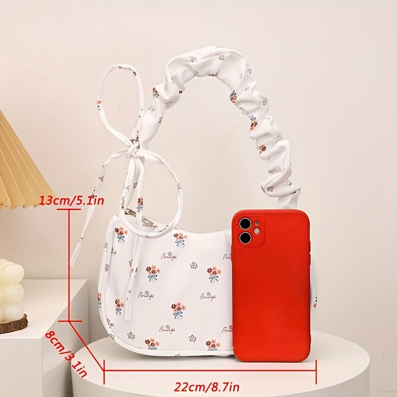 Women's Floral Nylon Shoulder Bag with Fixed Strap and Zipper Closure