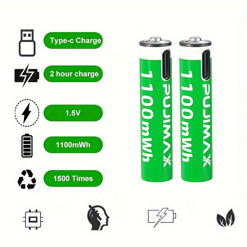 Rechargeable Lithium Batteries Pack of 12 1100mAh 1.5V with Battery Case and Type-C Cable