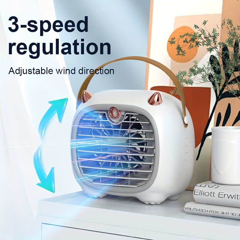 Portativ Mini Havo Sharoit Fan, Qo'l tutqichi bilan, USB orqali qayta zaryadlanadigan Elektr Stol Fan, 3 tezlikda suvni sovutuvchi fan, USB Type-C orqali qayta zaryadlanadigan namlantiruvchi fan - Do'stlar uchun mukammal oilaviy tug'ilgan kun sovg'asi.