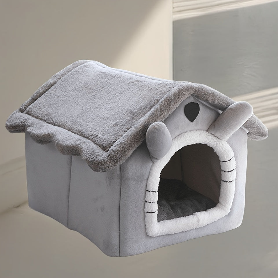 Pet House for Cats and Dogs with Washable Winter Bed Soft Polyester Classic Style