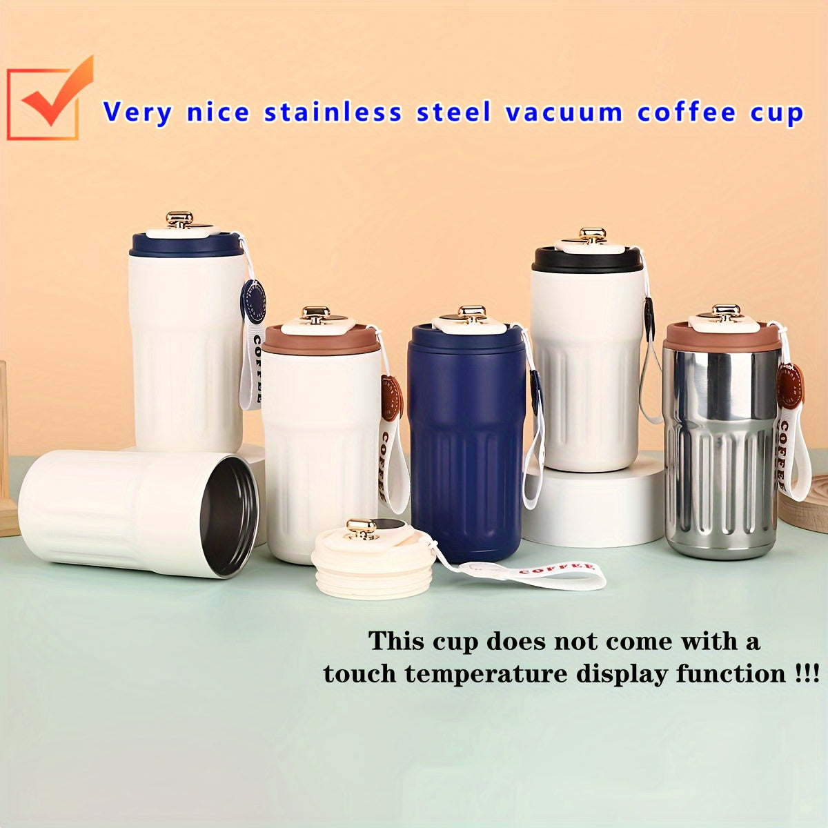 Taza de café de acero inoxidable con doble pared aislante, minimalista, para verano, bandolera para hombres y mujeres