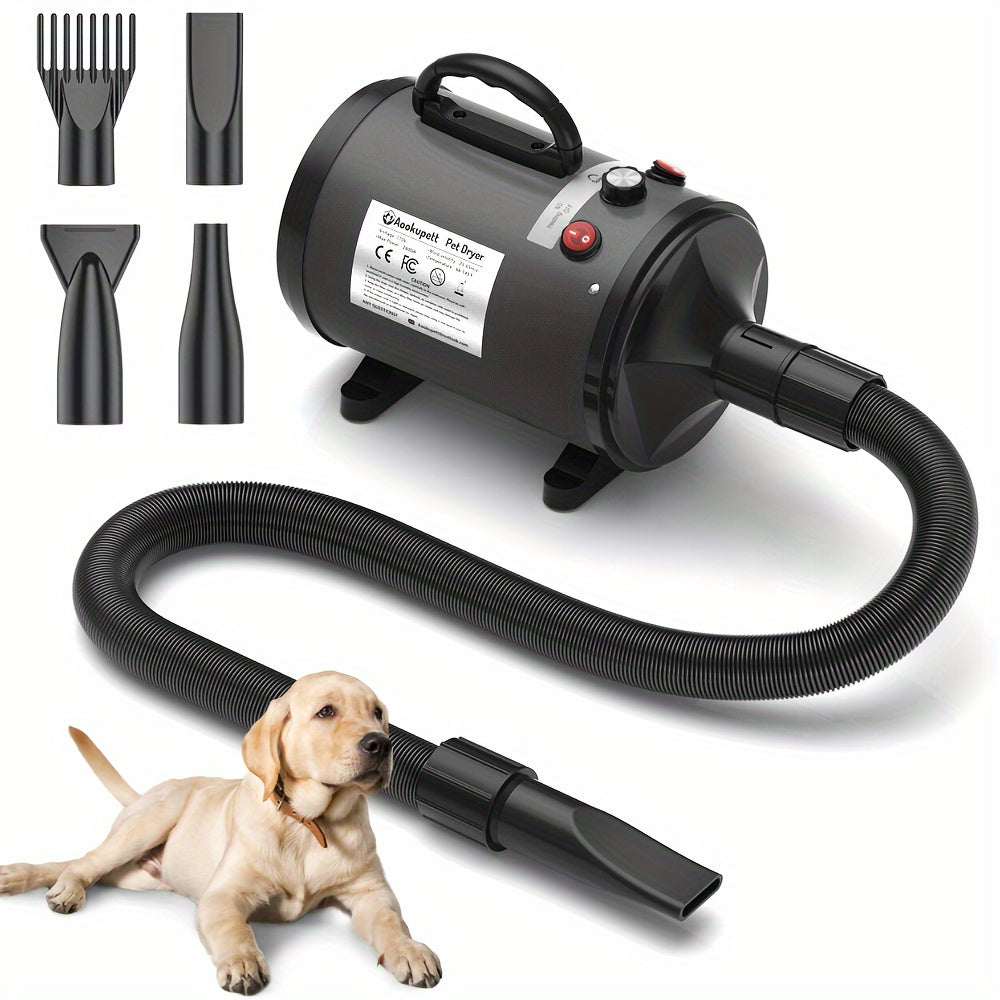 Aookupett Professional Dog Hair Dryer - O'zgaruvchan issiqlik va tezlik bilan yuqori quvvatli blowyer, aniq parvarishlash uchun 4 ta nozzle bilan birga.