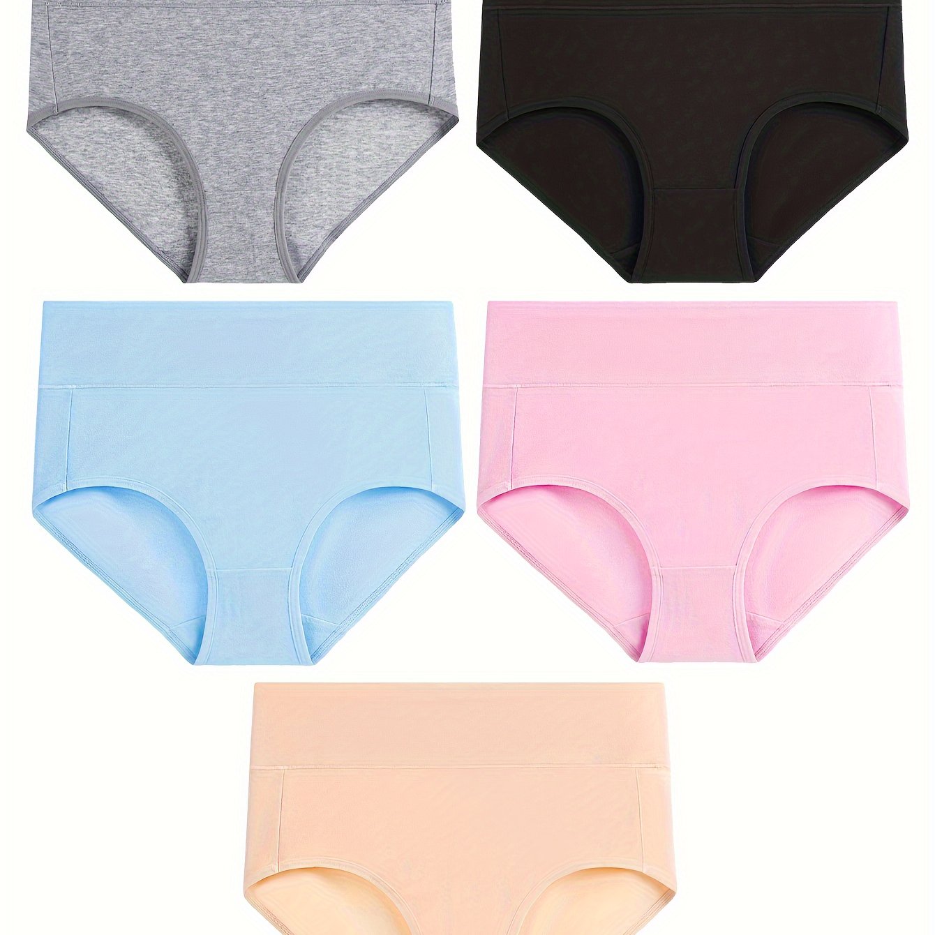 Set of 5 Women's High-Waisted Cotton Triangle Panties Briefs