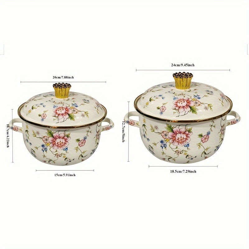 Enamel Soup Pot Double Handle High-Temperature Resistant for Stews and Boiling