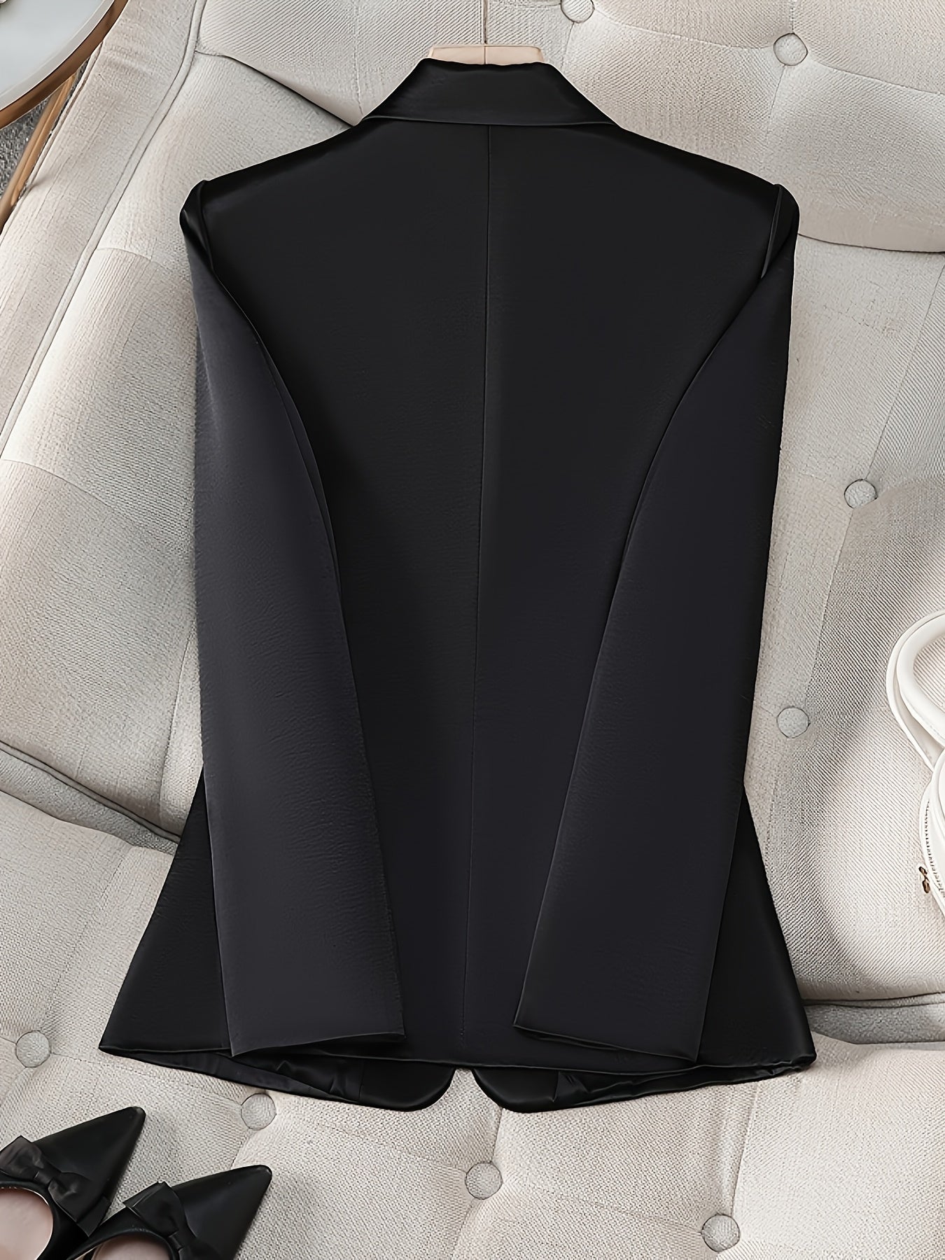 Women's Acetate Blazer Black Single-Button Formal Casual Jacket