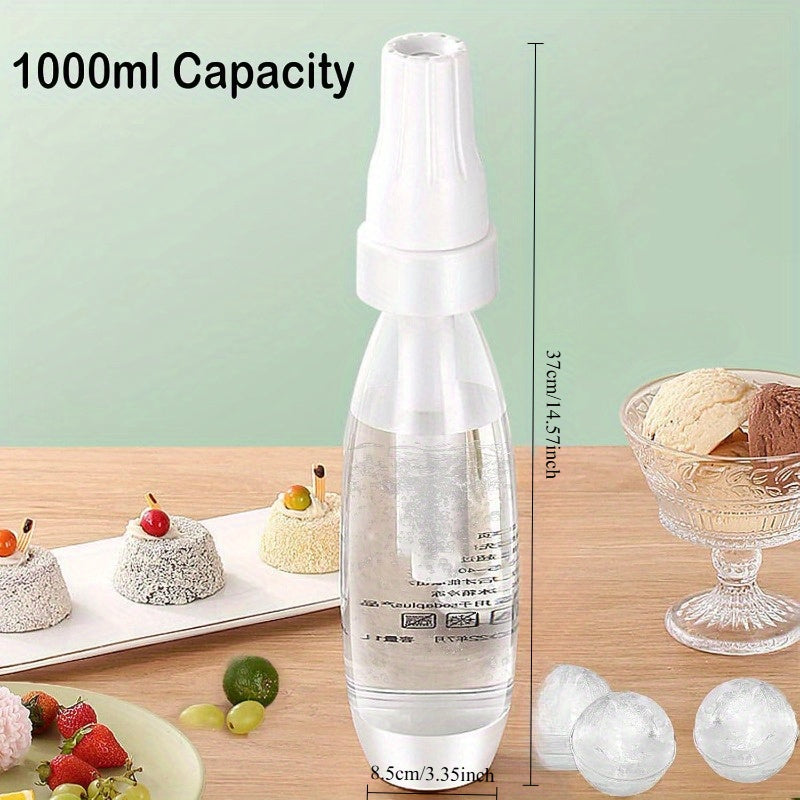 Qulay foydalanish uchun portativ soda tayyorlash mashinasi. Limon va muz kubi bilan bezatilgan 1L gazli suv tarqatuvchi. Uyda va ochiq havoda foydalanish uchun ideal. Oq, mustahkam plastmassa konstruktsiya.