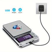 Stainless Steel Jewelry Scale Digital Display 1000g 0.01g Accuracy Rechargeable