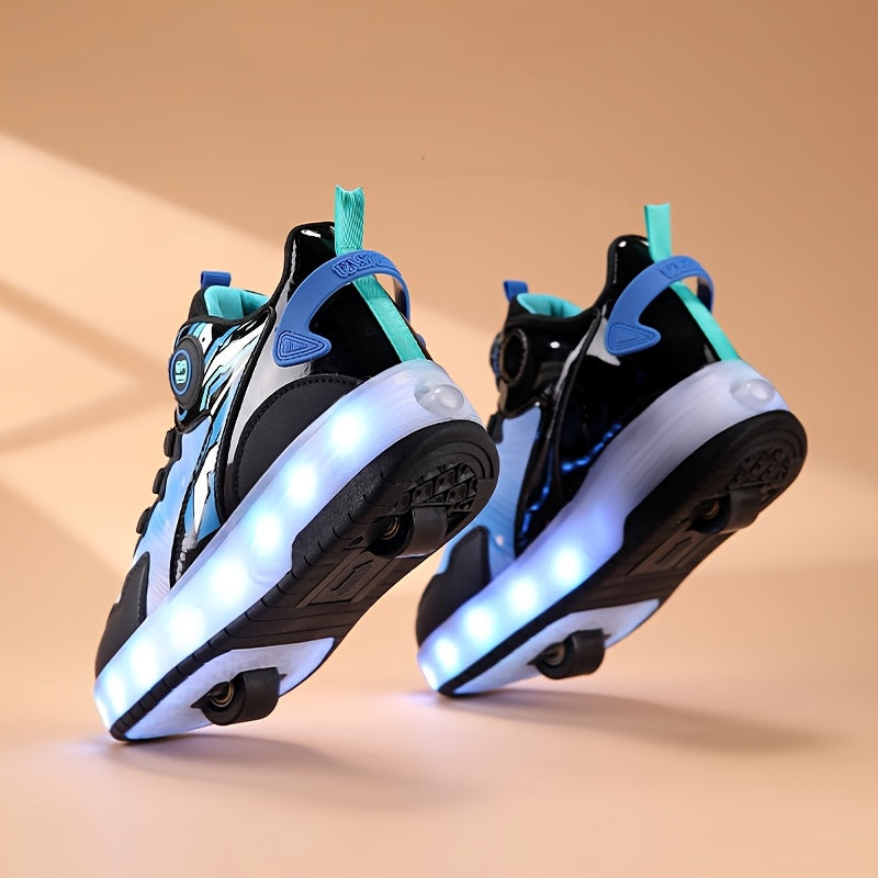 Kids Light-Up Skateboarding Sneakers with USB Charging and Invisible Roller Skates for All Seasons