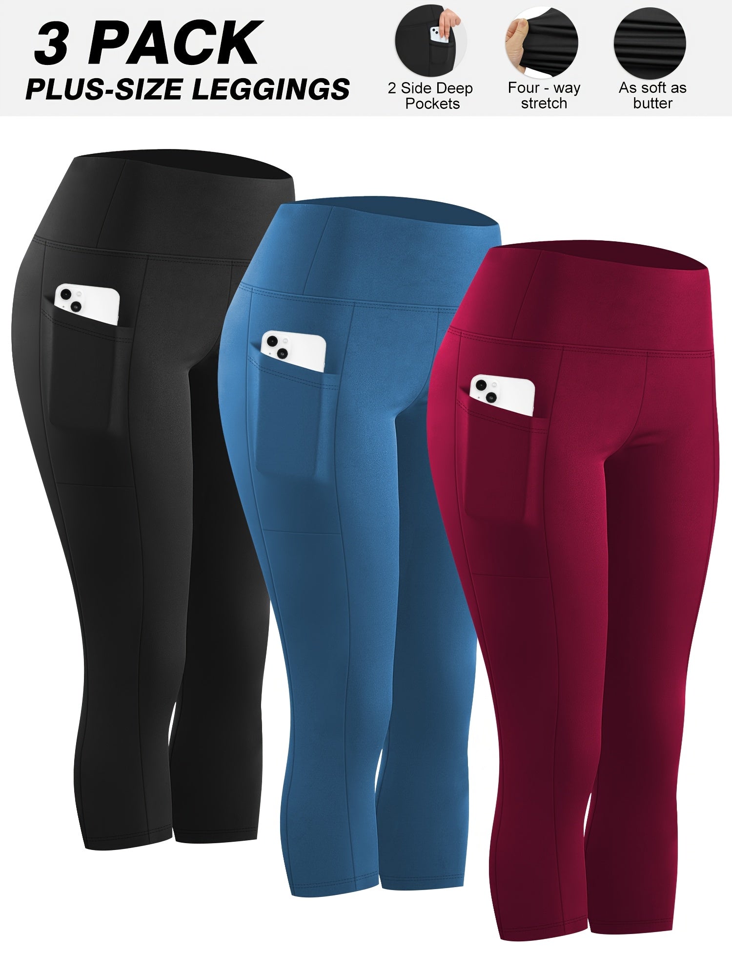 Conjunto de leggings de cintura alta para mujer con tela elástica para entrenamiento y gimnasio en negro, verde y azul