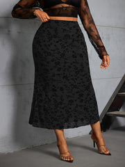 Plus Size Floral Mermaid Skirt with Mesh Detail Polyester Knit