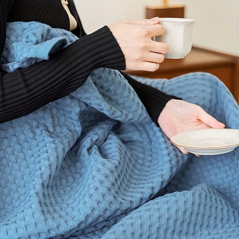 Плед из хлопка с крупной вафельной тканью для кровати, дивана, отдыха