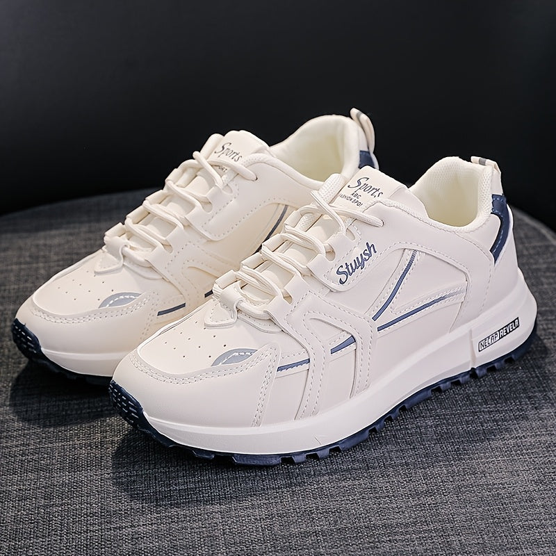 Women's White and Black Casual Athletic Sneakers Low Top Mesh Faux Leather Lightweight All-Season