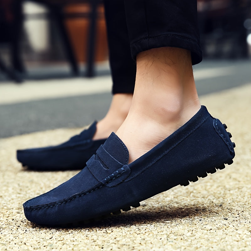 Men's Black Slip-On Loafers Casual British Style Lightweight Suede Rubber Sole