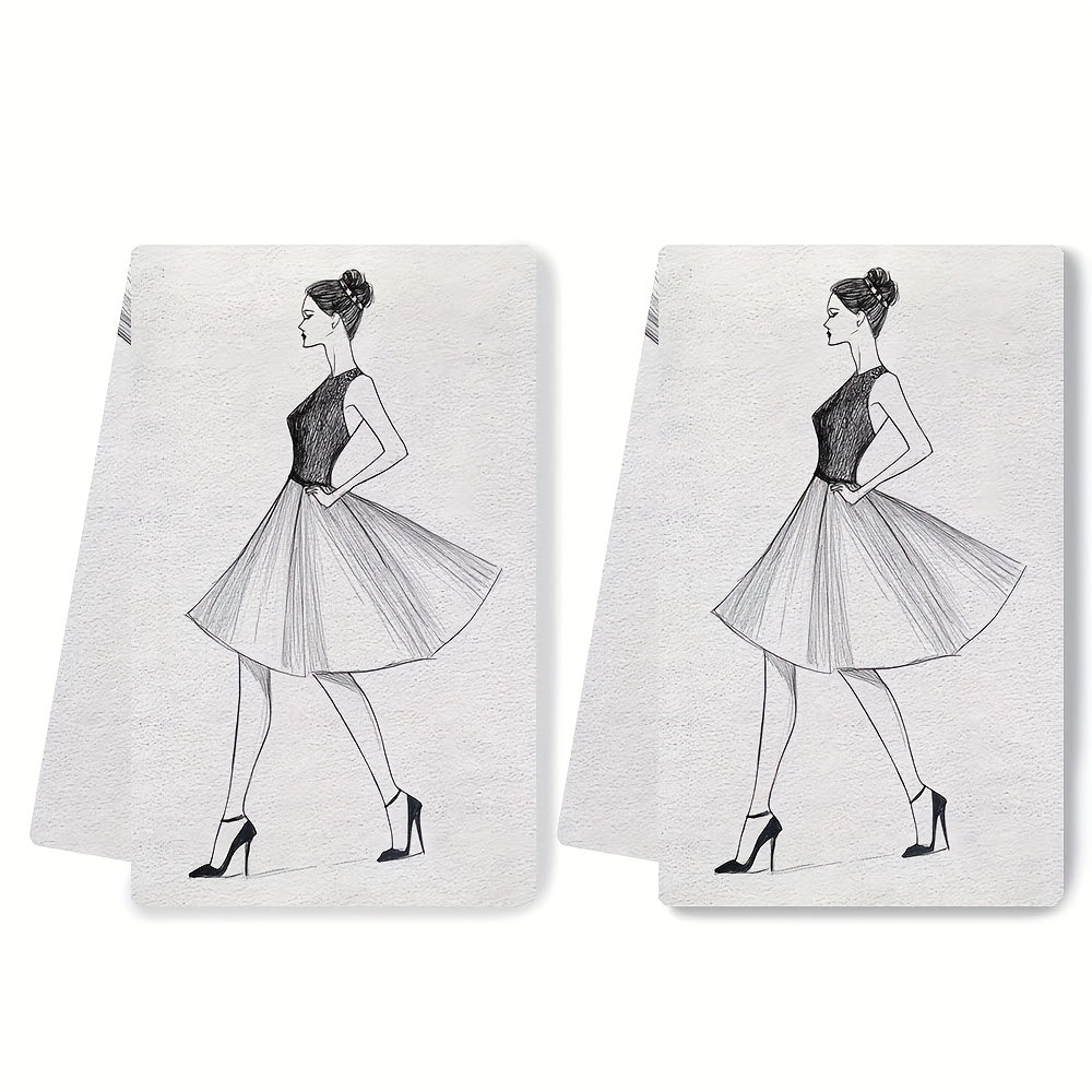 Two Pack Ultra Soft Kitchen Towels, Absorbent Quick-Dry Dish Hand Towels