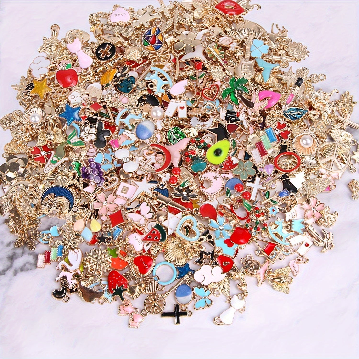 50 Pieces Assorted Golden Enamel Plated Zinc Alloy Jewelry Charms for DIY Pendants Bracelets Earrings