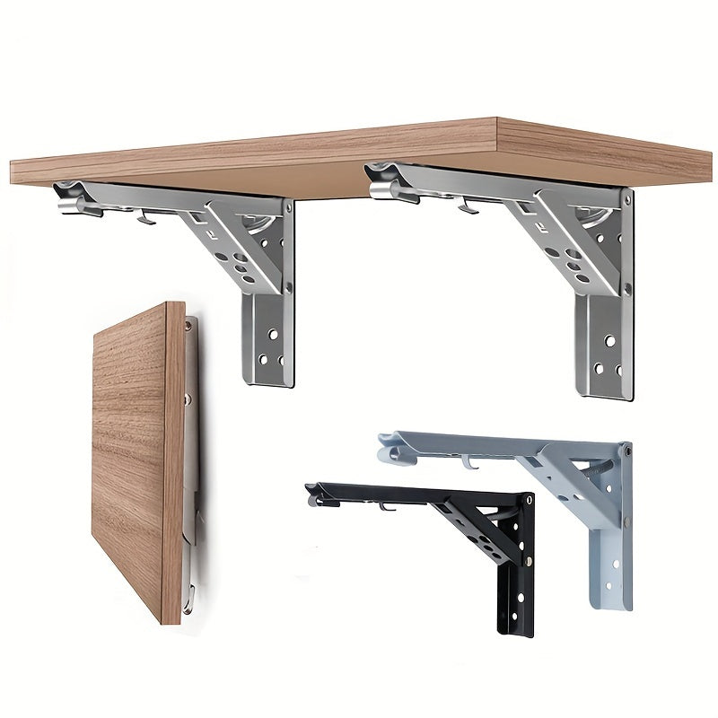 2pcs Stainless Steel Folding Shelf Brackets Space-Saving Triangle Supports for DIY Floating Shelves